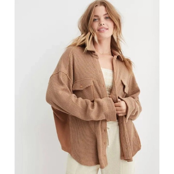 aerie Tops - Aerie LumberJane Waffle Shirt Shacket‎ Oversized Large Button Up Minimalist Boho
